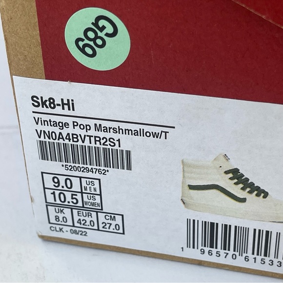 NWT Vans Sk8 Hi Leather Sneakers in Vintage Pop - Marshmallow Turtledove shoes - Picture 15 of 15